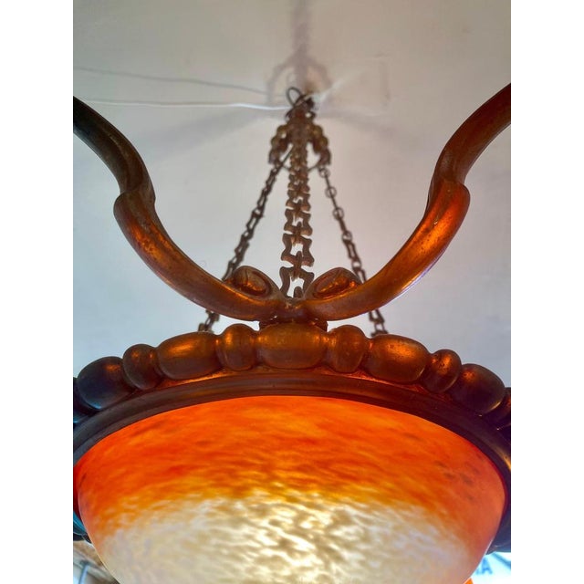 1910s Antique French Art Nouveau Glass Chandelier by Schneider, 1915 For Sale - Image 5 of 8