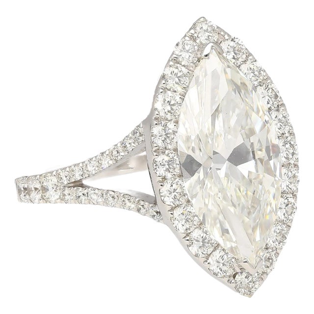 3.22 Carat Marquise Cut G Vs1 Gia Certified Diamond Halo Pave 18k Ring For Sale