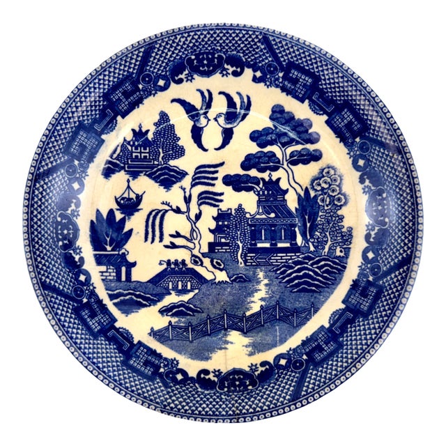 Antique Japanese Blue & White Transferware Chinoiserie Bowl For Sale