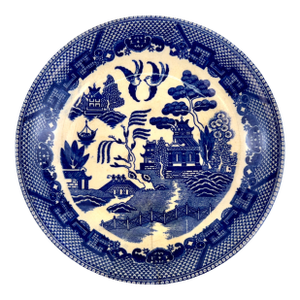 Antique Japanese Blue & White Transferware Chinoiserie Bowl