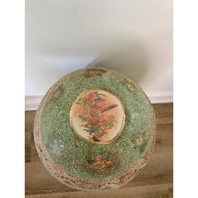 Green 1970s Large Vintage Satsuma Style Porcelain Cloisonne Hand Painted Egg For Sale - Image 8 of 9