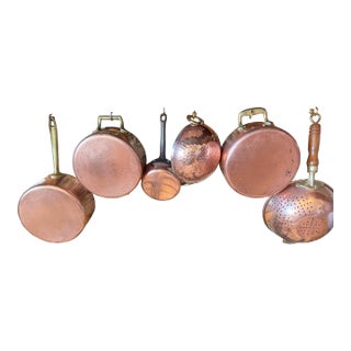 Antique Copper Pans, Lovely Patina - 6 pcs For Sale