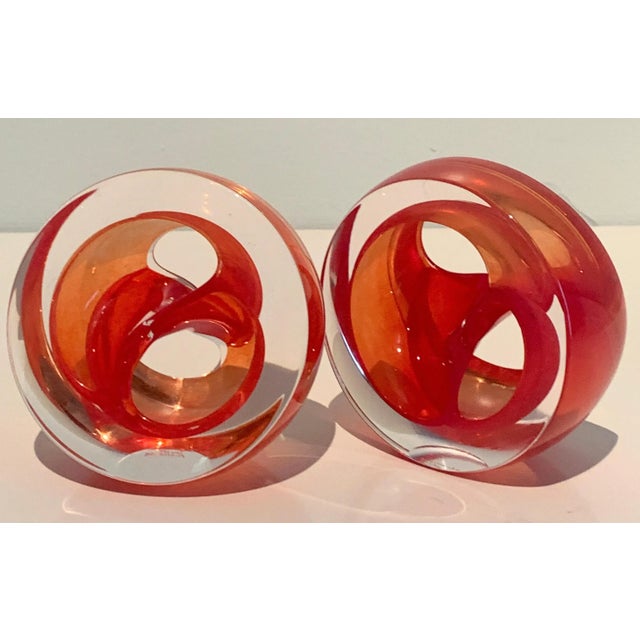 English Teign Valley Red Art Glass Sculptures or Bookends - A Pair For Sale - Image 4 of 12