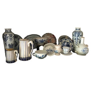 18th Century Dutch Blue Faience, 1750, Set of 17 For Sale