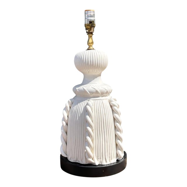 Vintage Ceramic Rope Detail Table Lamp For Sale