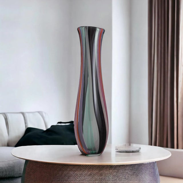 Tall Multi Colored Cane Murano-Style Art Glass Vase, Hand Blown in Nyc For Sale - Image 10 of 12
