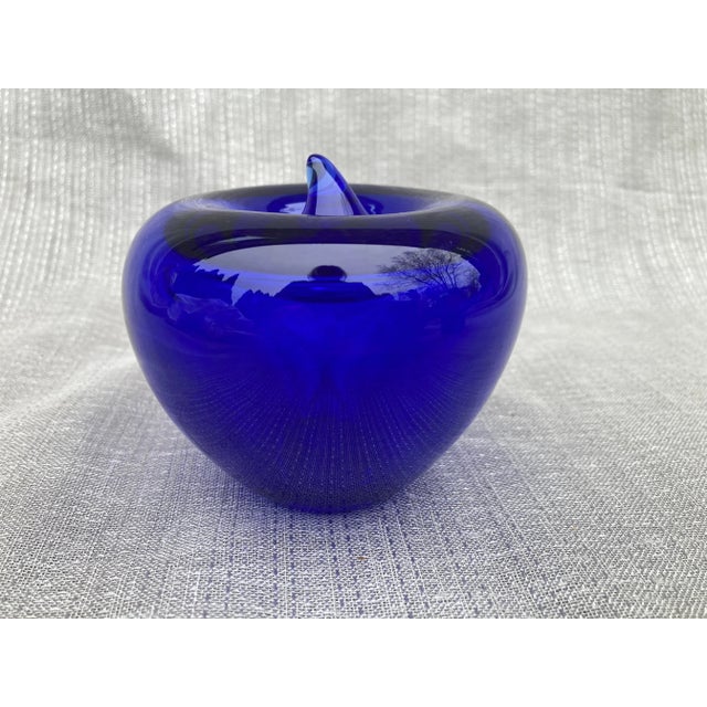 Vintage Cobalt Blue Glass Apple Paper Weight For Sale - Image 4 of 8