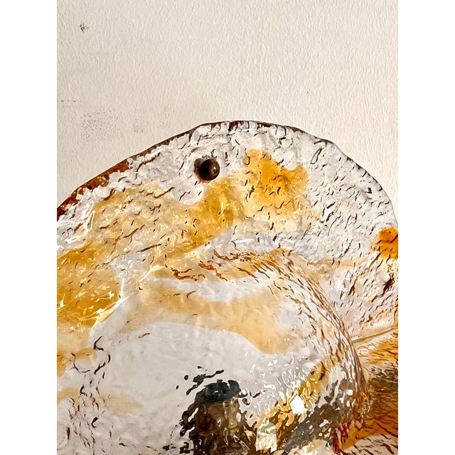 AVMazzega Large Mid-Century Murano Glass and Brass Scavo Wall Lights attributed to Mazzega, Italy, 1970s, Set of 2 For Sale - Image 4 of 12