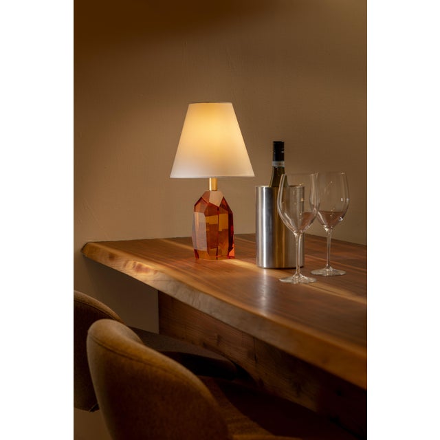 Name: Krypton Amber Crystal Lamp Size: 16"H x 9"dia Ever so chic and transitional, this solid cut amber crystal lamp...