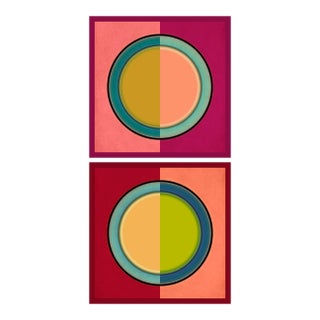 Circle & Square Geometric Art Prints Graphic Diptych Set of 2 by Angela Cameron For Sale