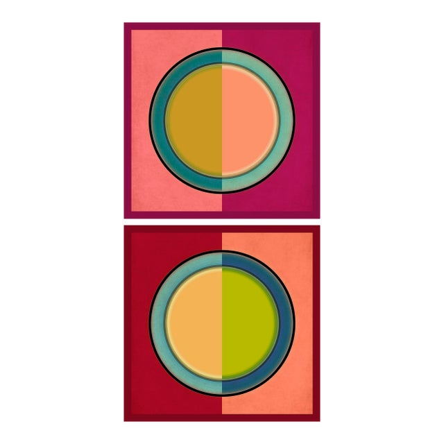 Circle & Square Geometric Art Prints Graphic Diptych Set of 2 by Angela Cameron For Sale