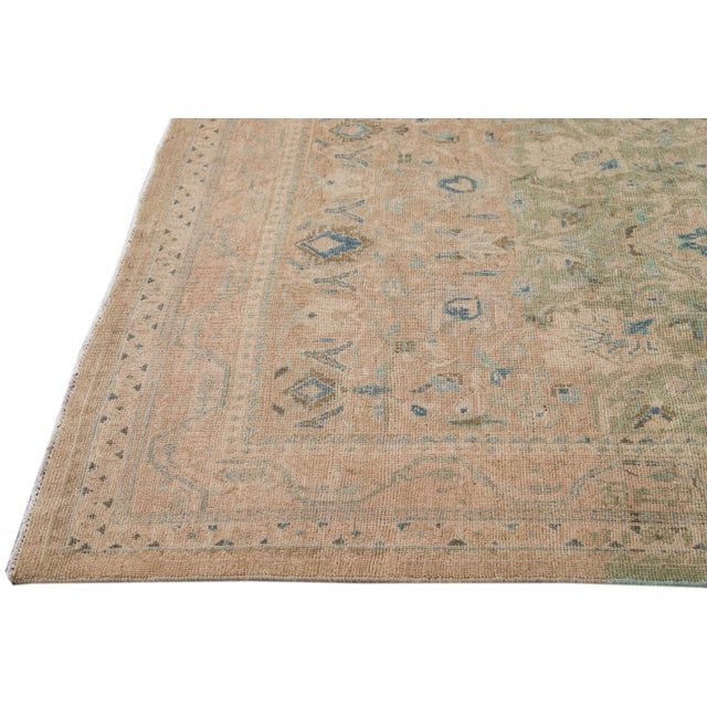 Vintage Persian Mahal Handmade Peach Medallion Wool Runner For Sale - Image 4 of 10