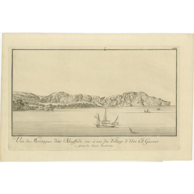 Mountains of Abyssode opposite Umm el Gusur – Nile View, c.1755 This wide view depicts the mountains known as Abyssode,...