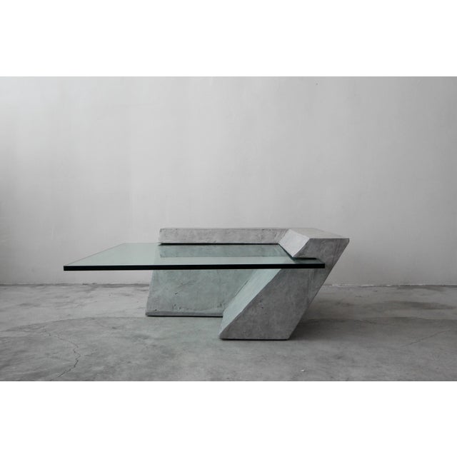 Cantilevered Faux Concrete Plaster And Glass Coffee Table Chairish