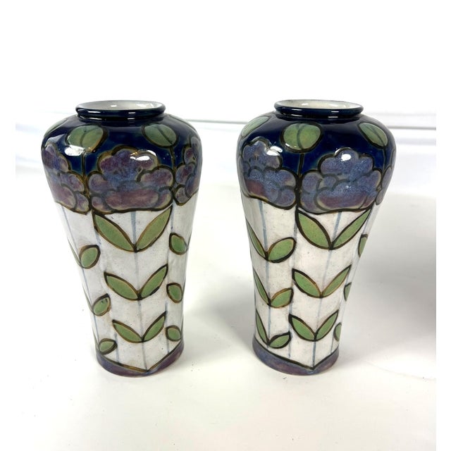 1910s Pair of Royal Doulton Stoneware Vase by Bessie Newburg For Sale - Image 4 of 12