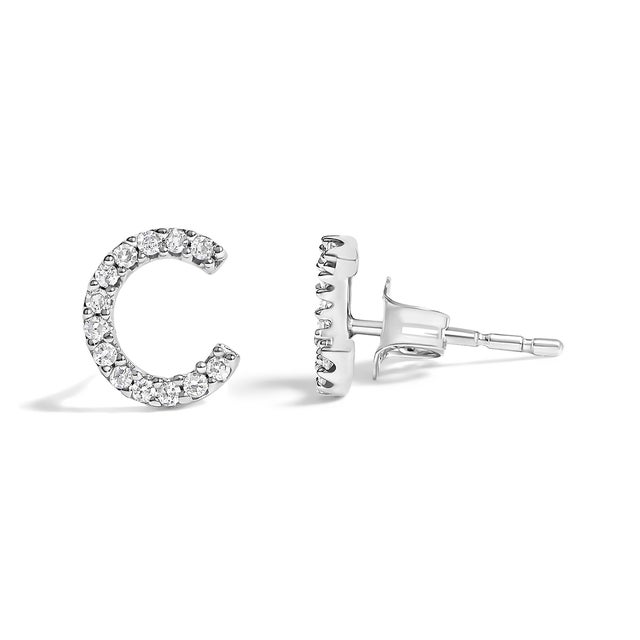 Contemporary 10K White Gold 1/10 Cttw Diamond 'C' Initial Stud Earring For Sale - Image 3 of 5