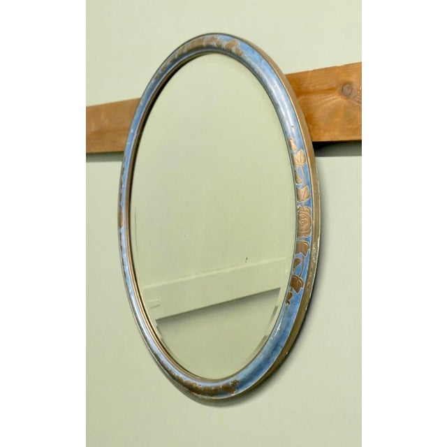 Art Deco Blue Oval Mirror with Oval Frame, 1930 For Sale - Image 6 of 7