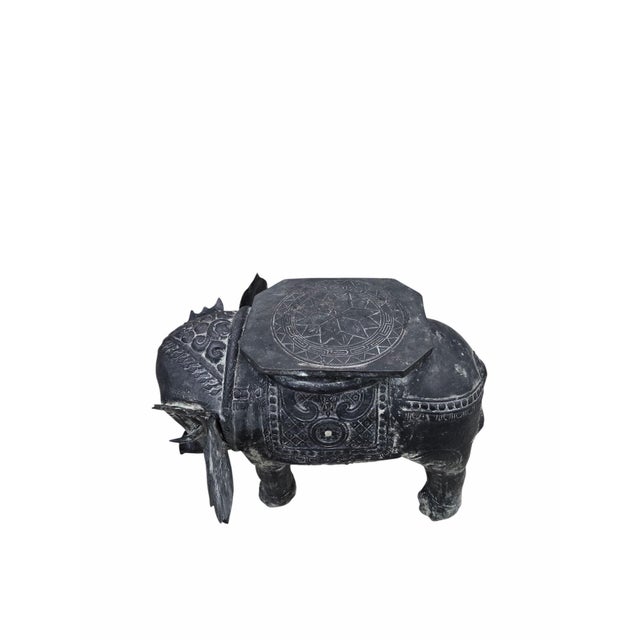 Antique Balinese Finely Detailed Patina Hammered Bronze Saddled Elephant Plant-Stand/Cocktail Table For Sale - Image 4 of 12