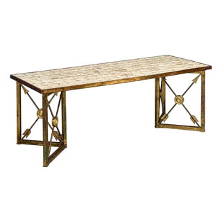 Hollywood Regency, Coffee Table, Capiz Shell, Brass, France, 1950s For Sale