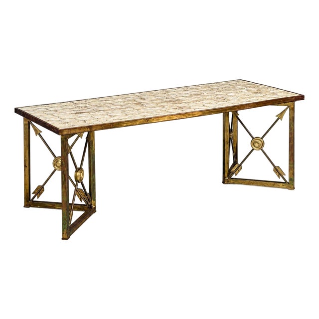 Hollywood Regency, Coffee Table, Capiz Shell, Brass, France, 1950s For Sale
