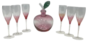 Polish Art Glass Decanter and Glasses attributed to Krosno, Set of 7