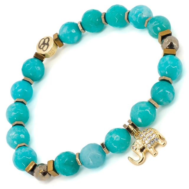 Amazonite Stone Lucky Elephant Charm Beaded Bracelet For Sale - Image 4 of 7