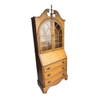 1920s Vintage Colonial Revival Chippendale Style Maple Desk and Book Case For Sale