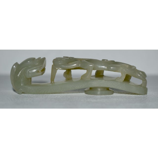 Antique - Late 19th Century Dragon Belt Hook is Chinese. Made of Jade. Greenish Gray Color. The Measurements: 3.5"W x...