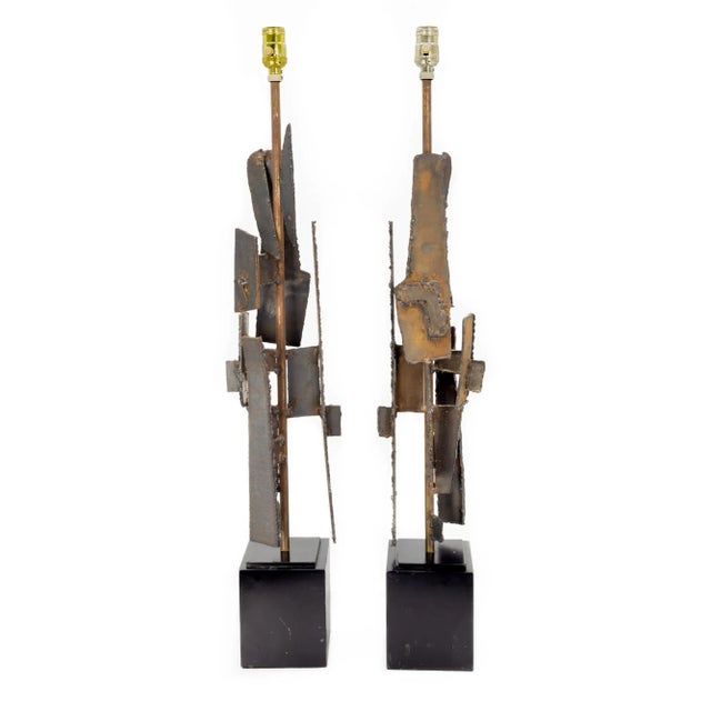 Richard Barr for Laurel Brutalist Mid Century Table Lamps - A Pair Each lamp measures: 5.5 wide x 5 deep x 36.5 inches...
