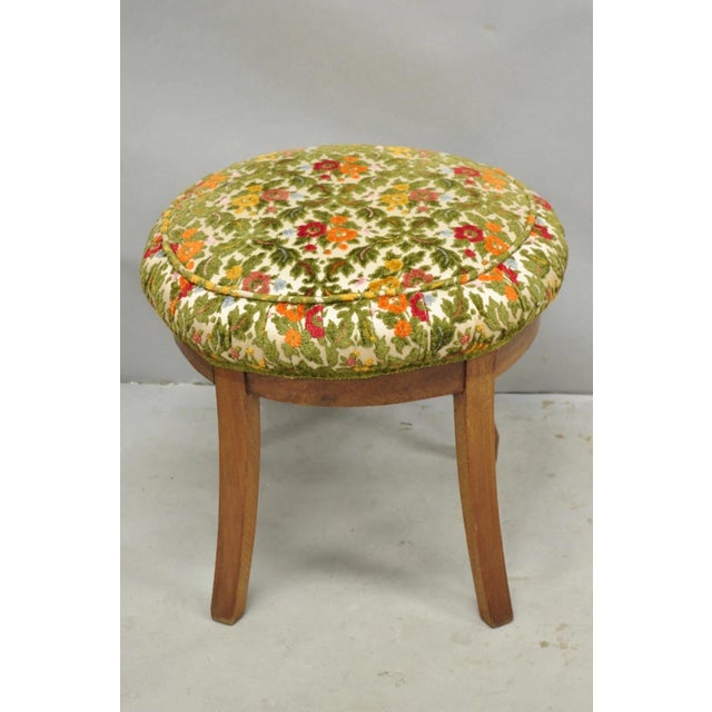 Vintage French Country Provincial Style Walnut Round Seat Vanity Bench Stool For Sale - Image 12 of 13