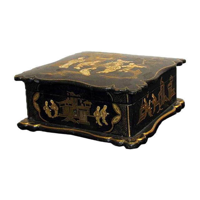 Antique Asian Napoleon III Lacquered Jewelry Box For Sale