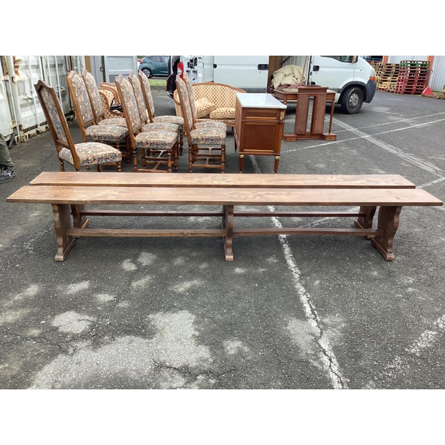 Wood Pair of 9ft French Farmhouse Benches For Sale - Image 7 of 8