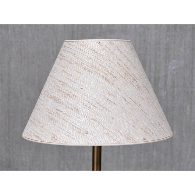 1950s Danish Modern Patinated Brass Table Lamp with Tussah Silk Shade, 1950s For Sale - Image 5 of 11