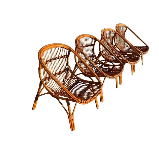Vintage French Rattan Armchairs, 1960s, Set of 4 For Sale - Image 11 of 18