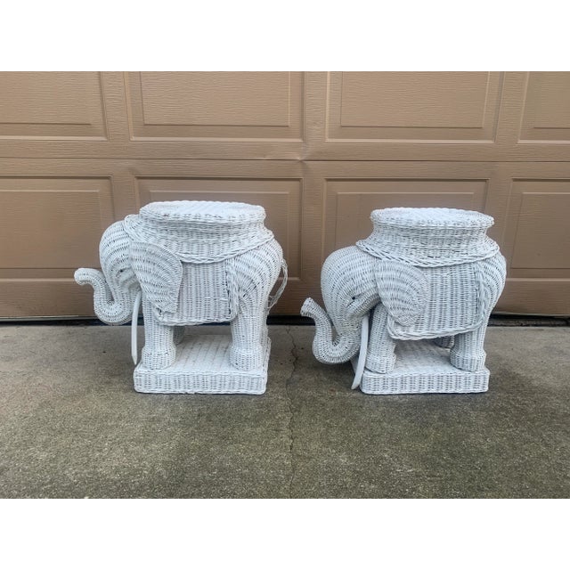 A Palm Beach Icon | 1970s White Wicker Elephant Drinks Tables, Pair For Sale In South Bend - Image 6 of 10