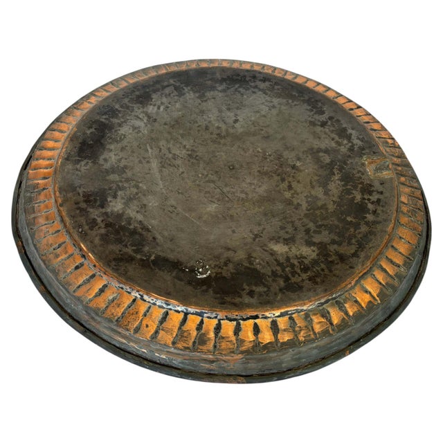 Large Antique Hand-Hammered Copper Tray with Fluted Border, 22 Inch For Sale - Image 4 of 17
