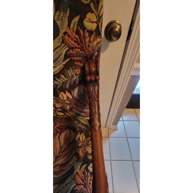 Brown Vintage French Louis Philippe Style Armchairs With Carved Wood Arms and Legs - A Pair For Sale - Image 8 of 18