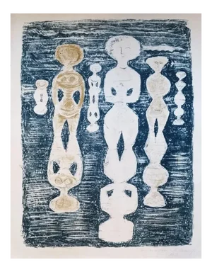 Dans les rizières . Original Lithograph by Massimo Campigli - 1958 1958
