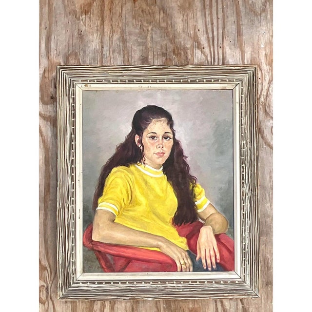 Vintage Signed Realist Portrait of Young Woman Oil Painting For Sale - Image 10 of 13
