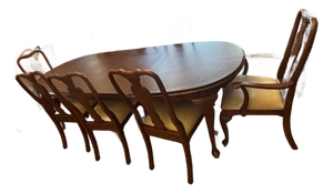 Ethan Allen Solid Wood Dining Set – Oval Extension Table With 8 Chairs & Custom Table Pads