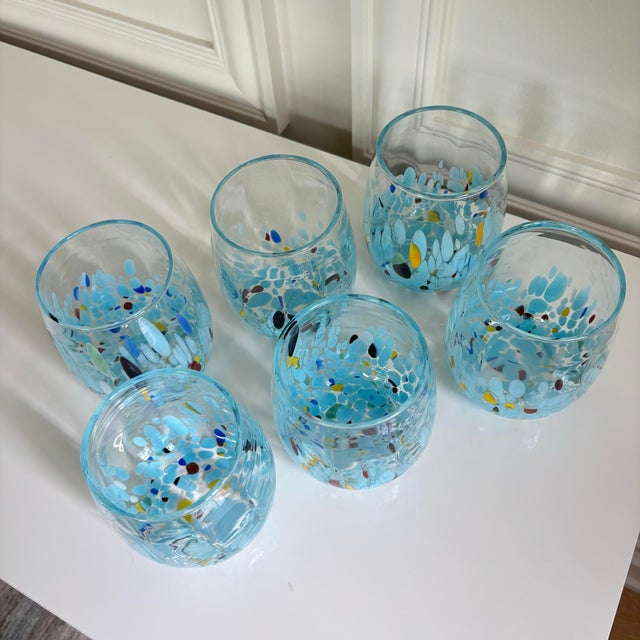2020s Blue Mirage Multi White Crystal Handmade Italian Murano Drinking Glasses - Set of 6 For Sale - Image 5 of 7