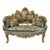 French Style Sofa Tufted Settee Bench with Blue Velvet & Patterned Fabric For Sale