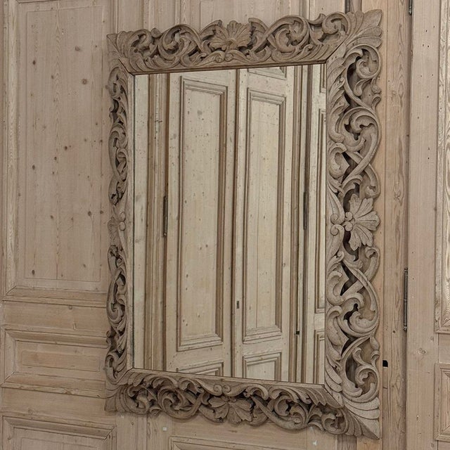 Antique French Louis XIV Baroque Stripped Hand-Carved Wood Mirror For Sale - Image 4 of 18