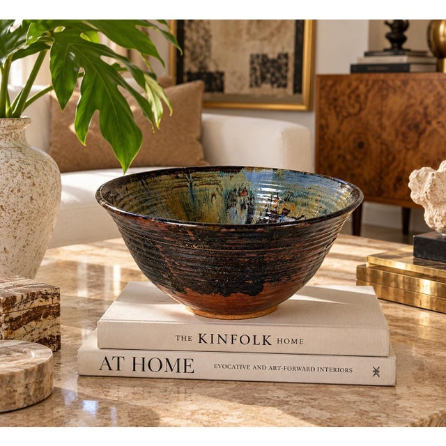 Beautiful vintage 1980s handmade studio pottery bowl, signed “Mess” on the underside. Featuring a wide, flared silhouette...
