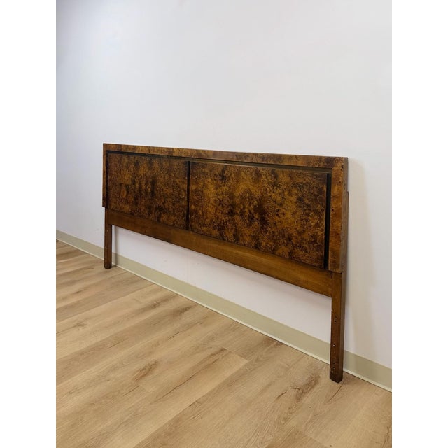 Mid-Century Modern Vintage John Stuart MCM Burlwood King Headboard, Bronze Inlay Detail, Collectable For Sale - Image 3 of 10