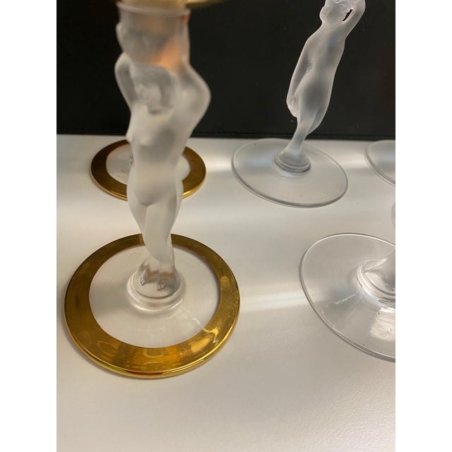 French 1970s Lalique-Style Wine / Water Glasses- Set of 6 For Sale - Image 3 of 9