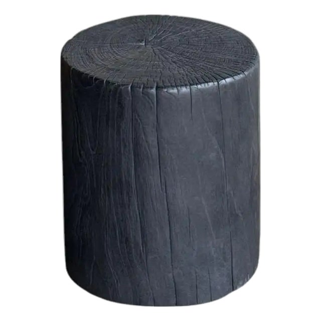 Sculptural Teak Wood Side Table Organic Burnt Finish, Modern Organic For Sale