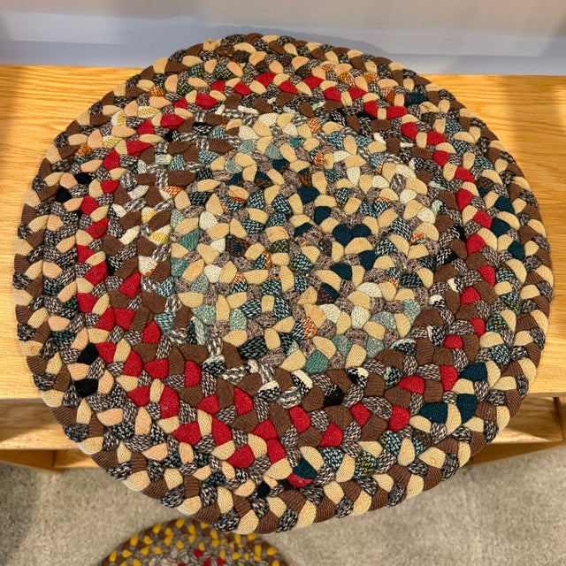 1980s Shabby Chic Hand Braided Wool Chair Pad or Placemat Set of Four For Sale - Image 4 of 11