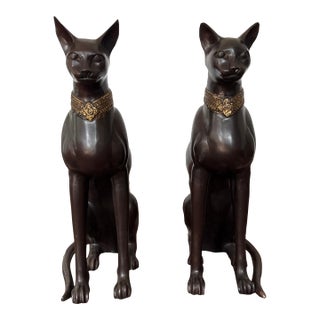 1970s Pair of Bronze Egyptian Bastet Cat Sculptures by A.Tiot For Sale