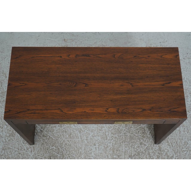 Henredon Oak Campaign Style 1 Drawer Writing Desk For Sale - Image 11 of 18